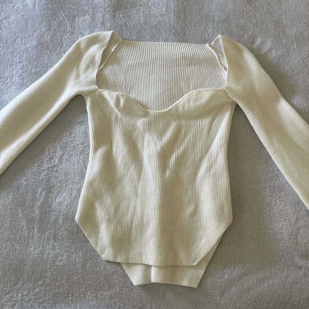 Elegant Cream Ribbed Women's Top
